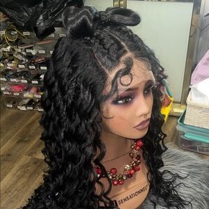 Black Curly pre styled  Lace Front Wig